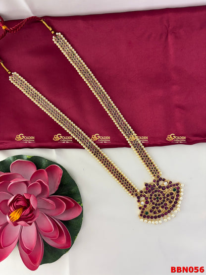 Kemp Bharatanatyam Long Necklace Temple Jewelry Haram with Pearls Goldencollections