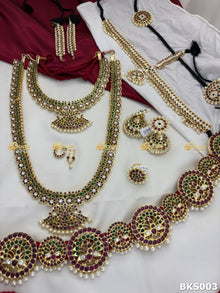 Real Kemp Bharatanatyam Kuchipudi Dance Jewellery Set for Arangetram BKS003 with red-green kemp stones