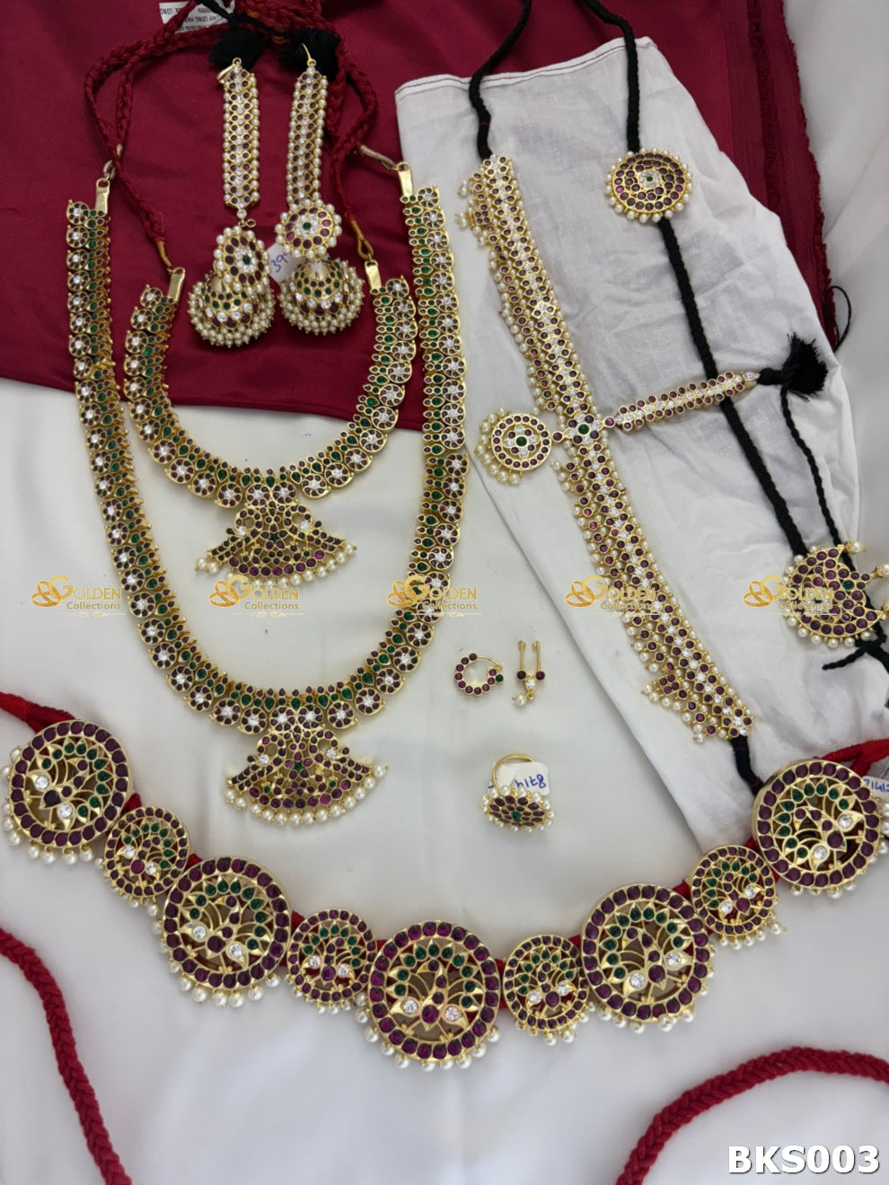 Kemp Stone Bharatanatyam Jewellery with Bangles, Mattal & Rakodi
