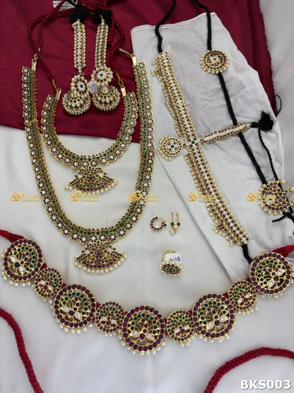 Kemp Stone Bharatanatyam Jewellery with Bangles, Mattal & Rakodi