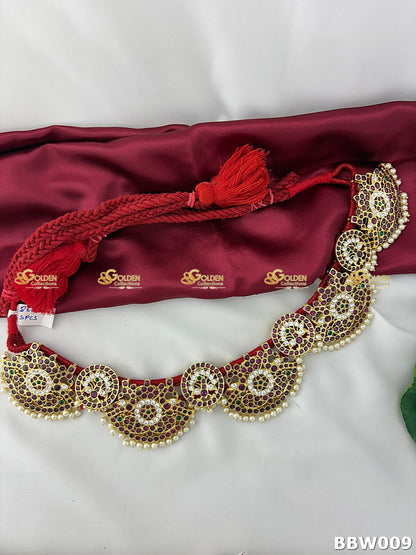Kemp Bharatanatyam Vaddanam for Arangetram – Traditional Temple Jewellery Oddiyanam Waistbelt