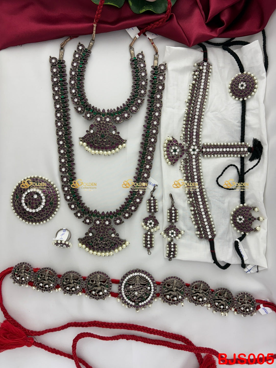 kemp black bharatanatyam jewellery set goddess vaddanam Goldencollections