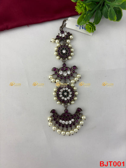 Kemp Black Bharatanatyam Nettichutti | Temple Maang Tikka