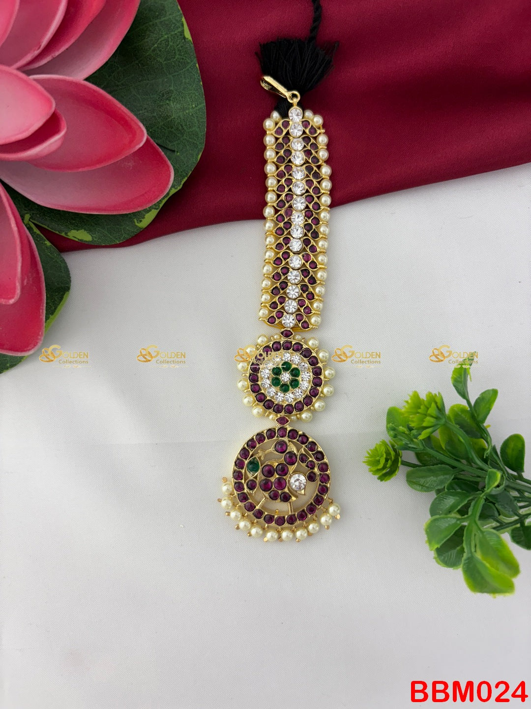 Kemp Circular Maang Tikka Nethichutti | Bharatanatyam Temple Jewellery Online – GoldenCollections