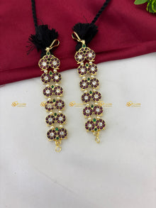 Real Kemp Mattal Ear Chain for Bharatanatyam and Kuchipudi BBM018 with red-green kemp stones