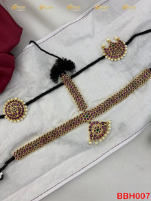 Real Kemp Bharatanatyam Kuchipudi Headset BBH007 with red-green kemp stones
