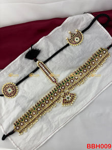 Real Kemp Bharatanatyam Kuchipudi Headset BBH009 with red-green kemp stones
