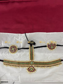 Real Kemp Bharatanatyam Kuchipudi Headset BBH005 with red-green kemp stones