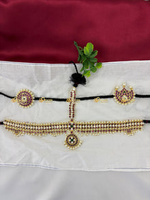 Real Kemp Bharatanatyam Kuchipudi Headset BBH001 with red-green kemp stones