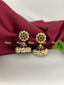 Real kemp jhumka earrings for Bharatanatyam and Kuchipudi costume matching