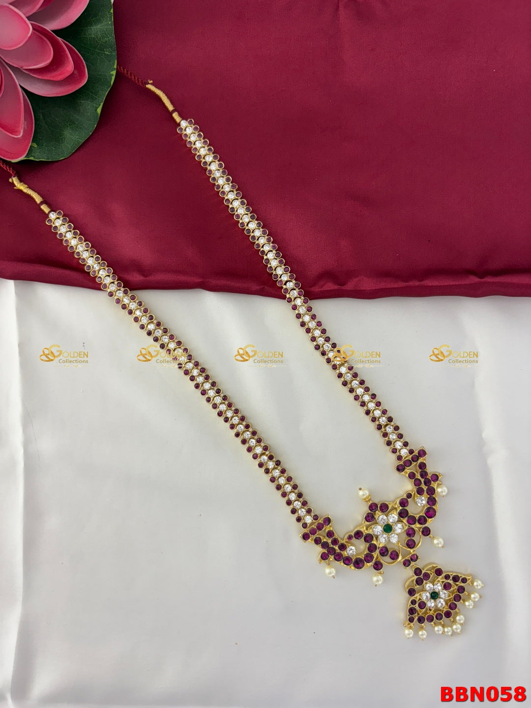 Real Kemp Long Haram for Bharatanatyam and Kuchipudi BBN058 with red-green kemp stones
