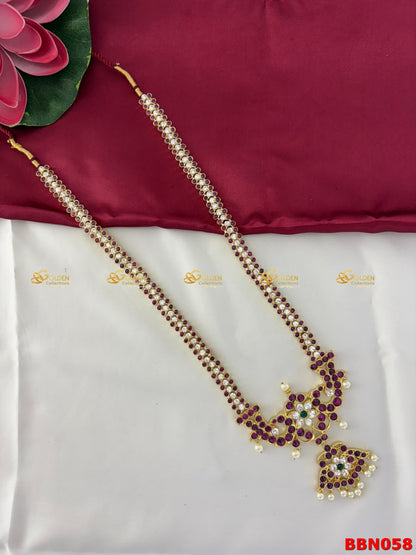 Real Kemp Long Haram for Bharatanatyam and Kuchipudi BBN058 with red-green kemp stones