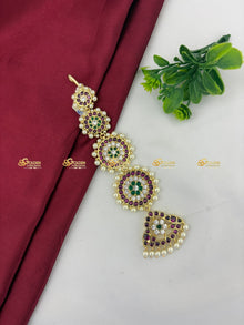 Real Kemp Nethi Chutti Maang Tikka for Bharatanatyam BBM010 with red-green kemp stones