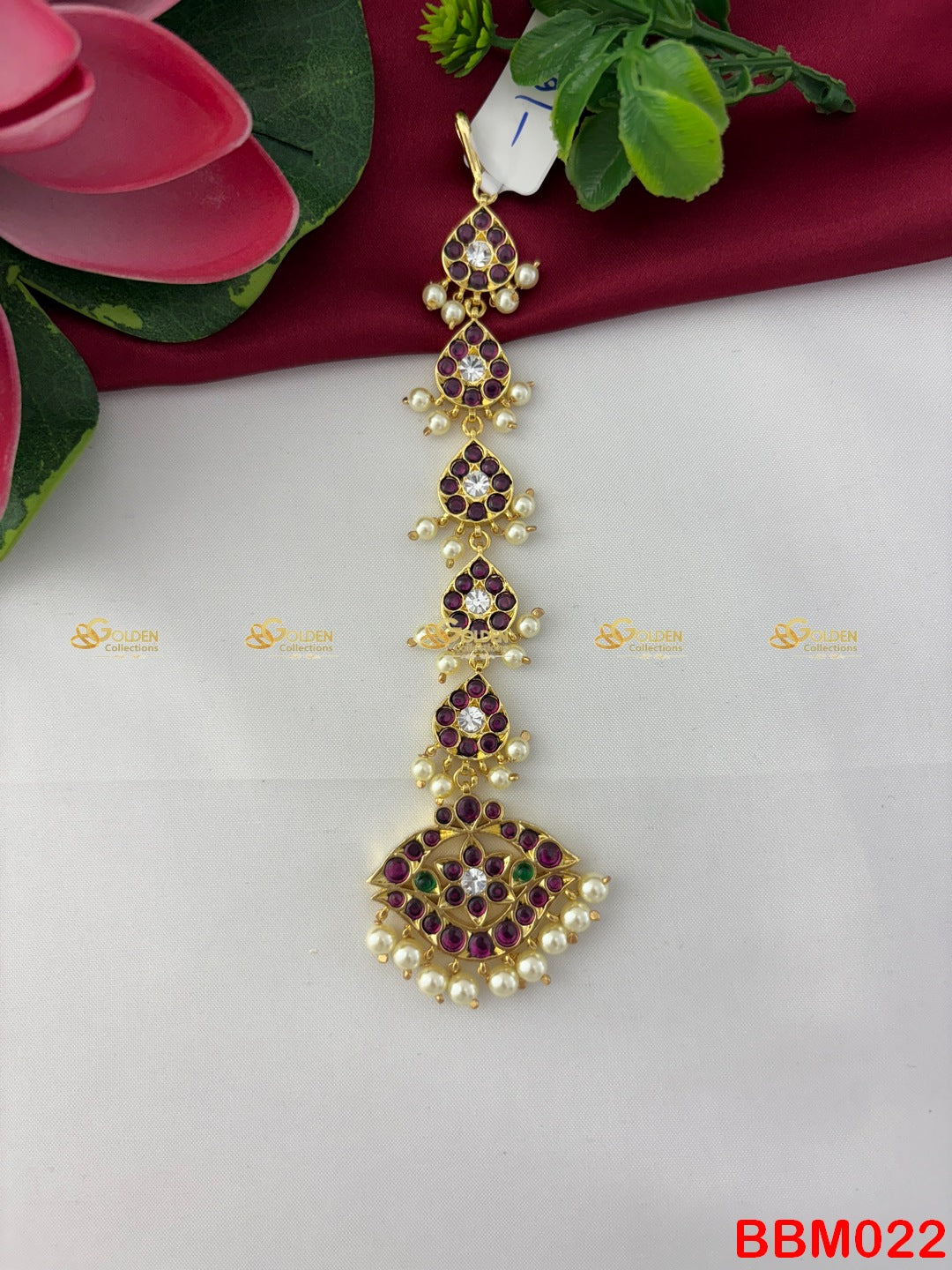 Kemp Maang Tikka | Nethichutti Temple Jewellery for Bharatanatyam Dance