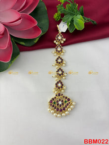 Real Kemp Nethi Chutti Maang Tikka for Bharatanatyam BBM022 with red-green kemp stones