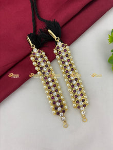 Real Kemp Mattal Ear Chain for Bharatanatyam and Kuchipudi BBM016 with red-green kemp stones