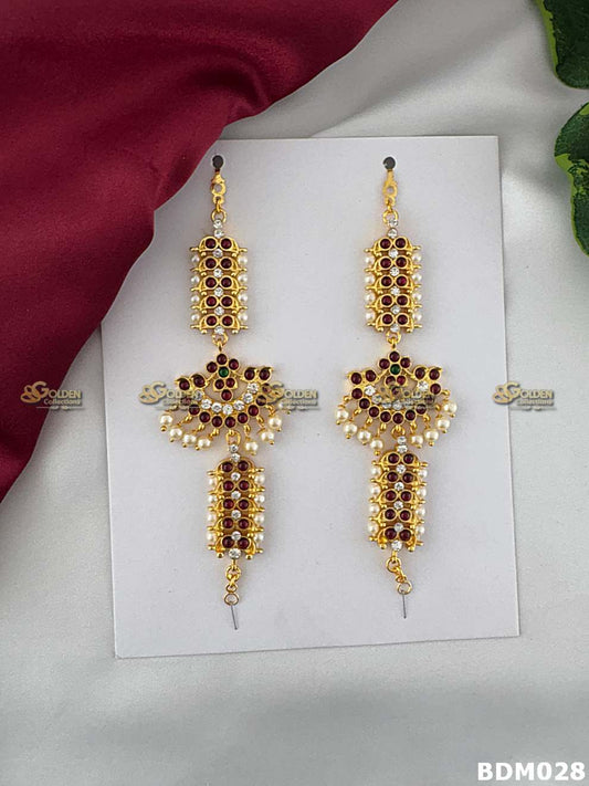 Bharatanatyam Mattal Ear Chains with Kemp Stones BDM-028 for Bharatanatyam and Kuchipudi dance
