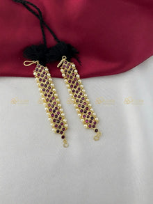 Real Kemp Mattal Ear Chain for Bharatanatyam and Kuchipudi BBM036 with red-green kemp stones with pearl accents