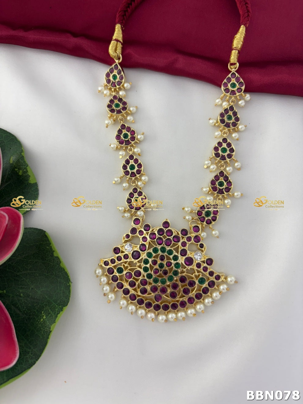 Kemp Stone Necklace with Pendant | Bharatanatyam Temple Jewellery