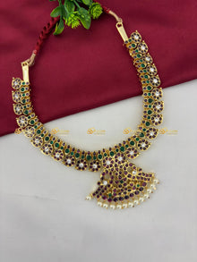 Real Kemp Short Necklace for Bharatanatyam and Kuchipudi BBN001 with red-green kemp stones