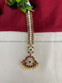 Real Kemp Nethi Chutti Maang Tikka for Bharatanatyam BBM007 with red-green kemp stones