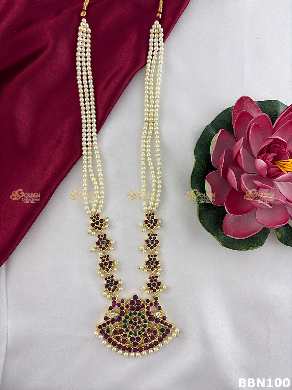 Kemp Pearl Bharatanatyam Long Haram | Arangetram Goldencollections