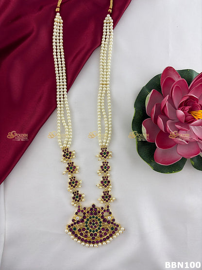 Kemp Pearl Bharatanatyam Long Haram | Arangetram Goldencollections