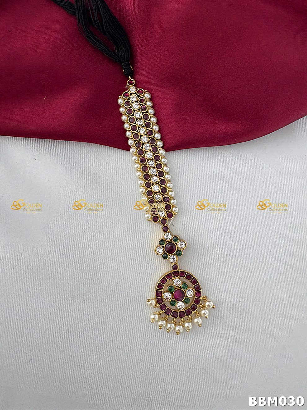 Bharatanatyam Kemp Pearl Maangtikka | Traditional Temple Nethi Chutti