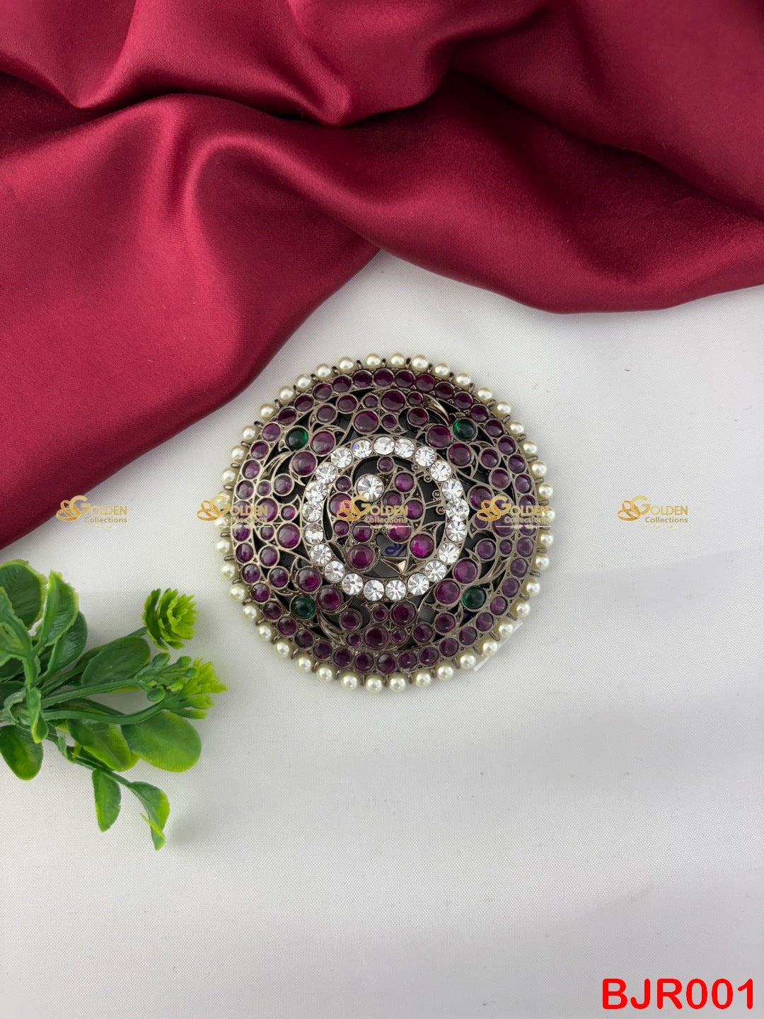 Traditional Kemp Rakodi for Bharatanatyam Dance | Temple Jewellery Hair Ornament with Red and Green Stones Goldencollections