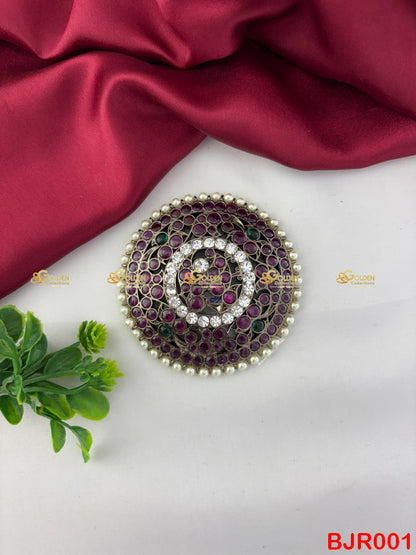 Traditional Kemp Rakodi for Bharatanatyam Dance | Temple Jewellery Hair Ornament with Red and Green Stones Goldencollections