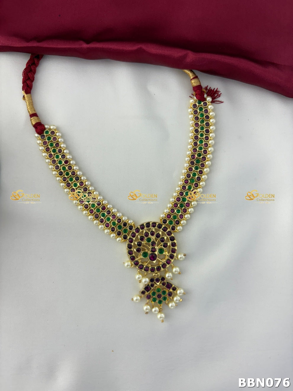 Kemp Round Pendant Necklace with Pearls | Temple Jewellery