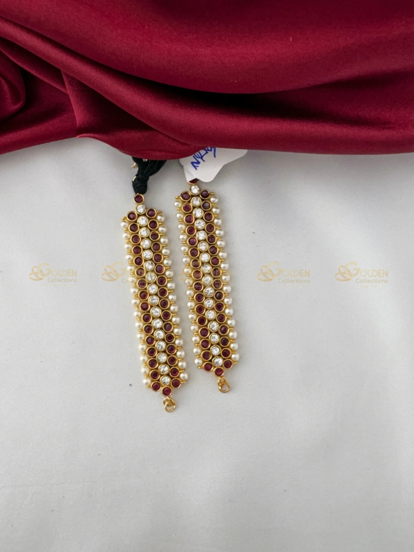 Golden Collections Kemp Ruby and Pearl Mattal – Front view showcasing the exquisite pair with alternating ruby and pearl rows.