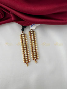 Real Kemp Mattal Ear Chain for Bharatanatyam and Kuchipudi BBM035 with red-green kemp stones with pearl accents