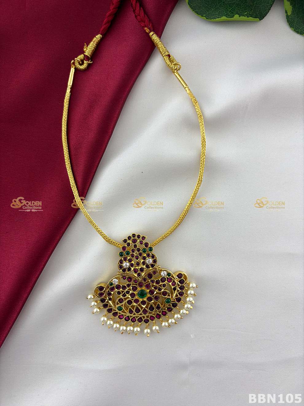 Real Kemp Temple Short Necklace for Bharatanatyam and Kuchipudi BBN105 with red-green kemp stones