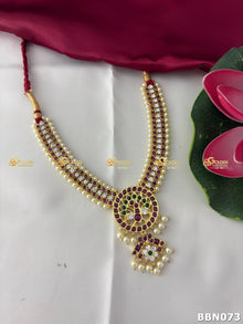 Real kemp pearl short necklace for Bharatanatyam and Kuchipudi dance costume