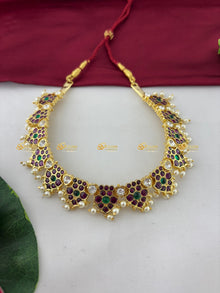 Real Kemp Short Necklace for Bharatanatyam and Kuchipudi BBN003 with red-green kemp stones