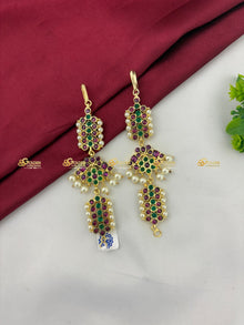 Real Kemp Mattal Ear Chain for Bharatanatyam and Kuchipudi BBM020 with red-green kemp stones