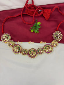 Real Kemp Vaddanam Oddiyanam Waist Belt for Bharatanatyam BBW004 with red-green kemp stones