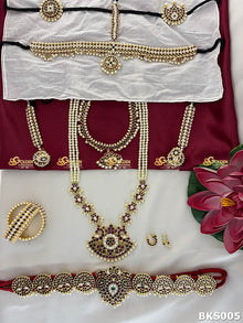 Real Kemp Bharatanatyam Kuchipudi Dance Jewellery Set for Arangetram BKS005 with red-green kemp stones