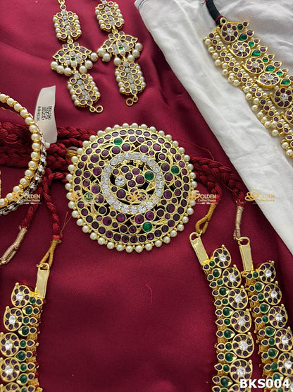 Kempu Bharatanatyam Jewellery Set | Temple Jewellery Set for Arangetram & Kuchipudi Dance BKS004