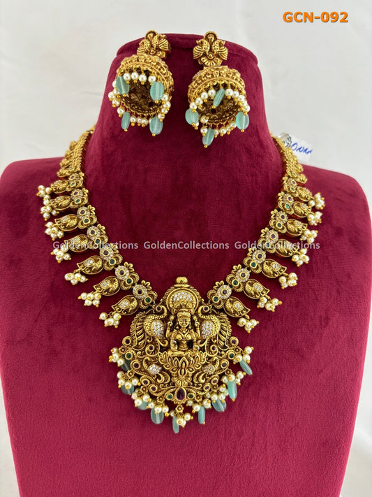 Lakshmi Nakshi Mango Peacock Necklace Set - GoldenCollections GoldenCollections 