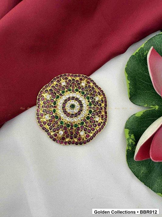 Front view of Large Round Real Kemp Rakodi with Red Green Stones from Golden Collections