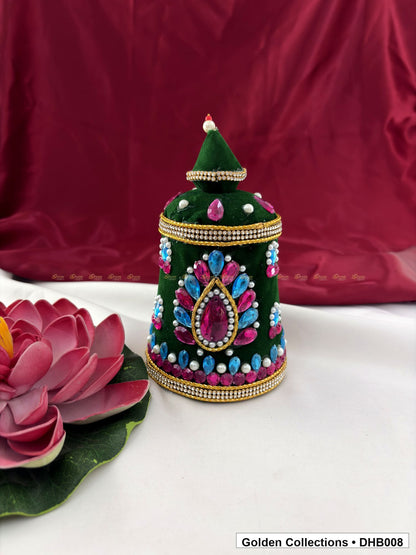 Front view of Large Velvet Kundan Deity Hair Crown for God and Goddess Idols from Golden Collections