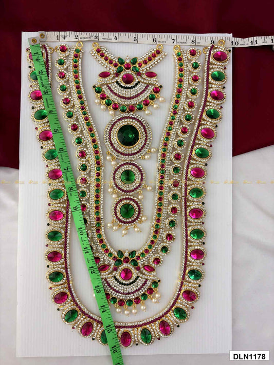 Measurement photo of deity chest long haram with measuring tape for idol alankaram size reference