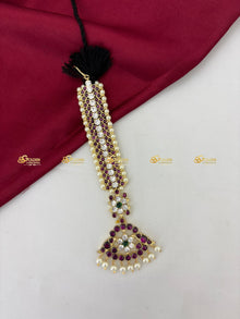 Real Kemp Nethi Chutti Maang Tikka for Bharatanatyam BBM001 with red-green kemp stones