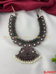 Black Kemp Mango Short Necklace for Bharatanatyam and Kuchipudi BJN007 with black kemp stones