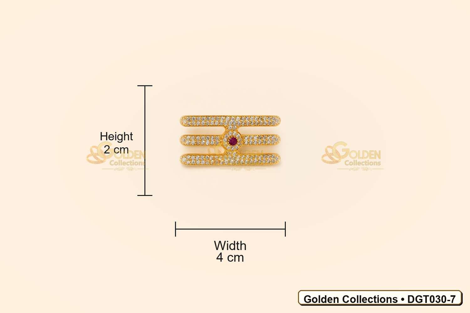 Measurement view showing height 2 cm and width 4 cm for Shiva Vibhuti Tripund Tilak with CZ Stones for Deity Idols DGT030-7 from Golden Collections