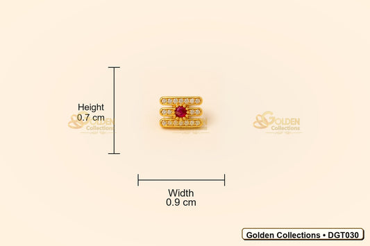 Measurement view showing height 0.7 cm and width 0.9 cm for Shiva Vibhuti Tripund Tilak with CZ Stones for Deity Idols DGT030 from Golden Collections