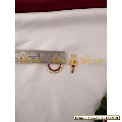 Measurement view of Stone Nathu Bullaku Nose Ring Set for Goddess Idols 1 Inches GNR009 from Golden Collections