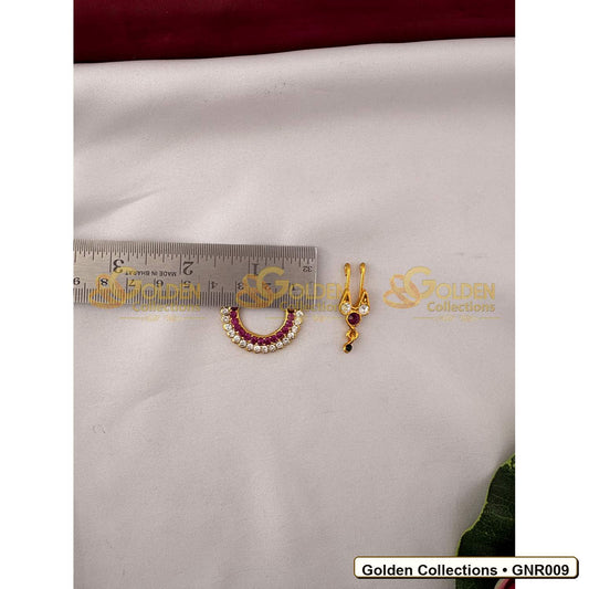 Measurement view of Stone Nathu Bullaku Nose Ring Set for Goddess Idols 1 Inches GNR009 from Golden Collections